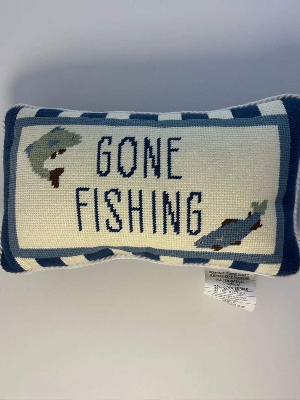 Viral Gone Fishing Decorative Pillow - Blue and White